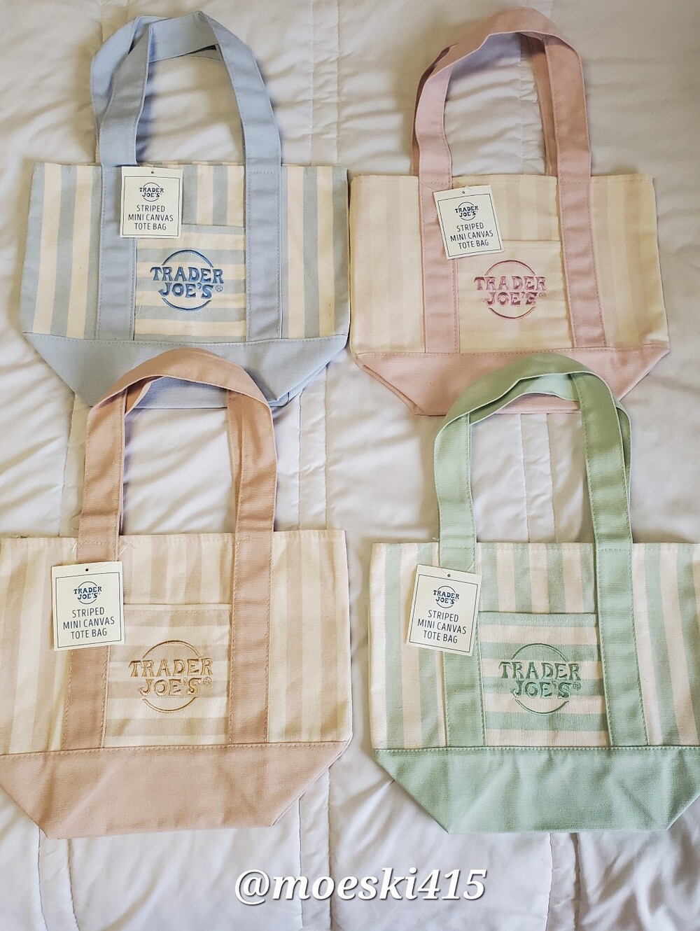 Complete Set of 4--Trader Joe's Pastel Striped Mini Canvas Tote Bags